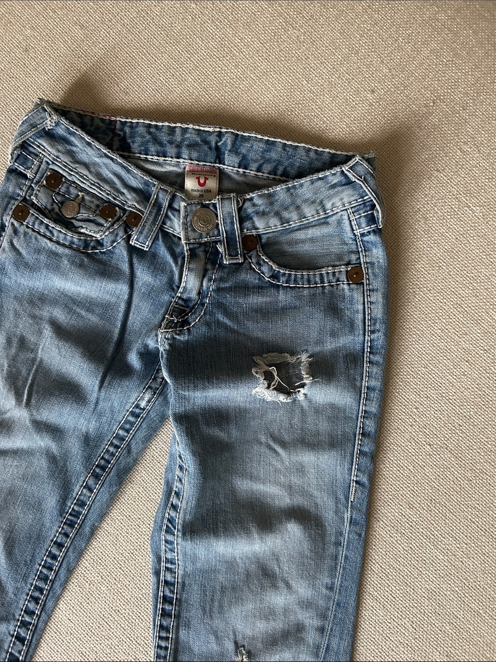 Y2K True Religion Joey Big T Women's flare low rise Light Blue Jeans